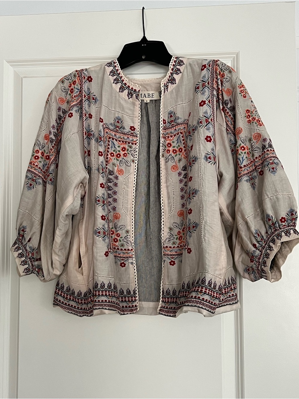 Embroidered Cream Boho Open-Front Tunic Jacket